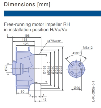 Чертеж вентилятора RH28V-4DK.2A.1R, арт. 113258